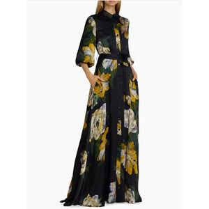 Rickie Freeman for Teri Jon Floral Maxi Dress - Black and Yellow
